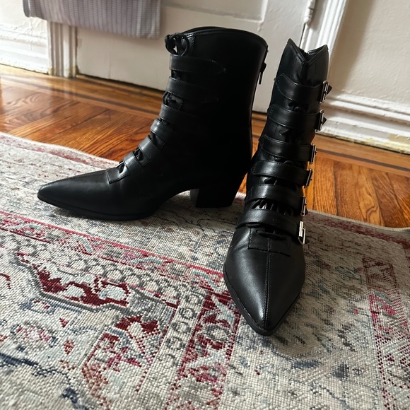 Unique Vintage Shoes - Black Leatherette Buckle Coven StrangeCvlt Boots